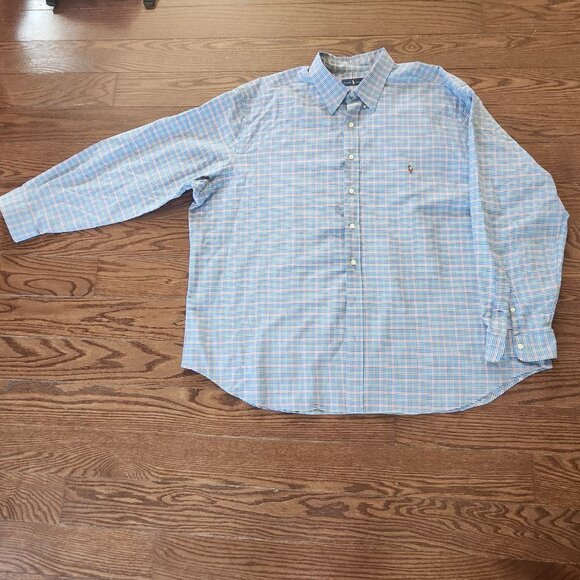 NWOT Ralph Lauren Men SZ 3XB Big Blue Plaid Button Down Shirt Colorful Pony - Picture 4 of 10